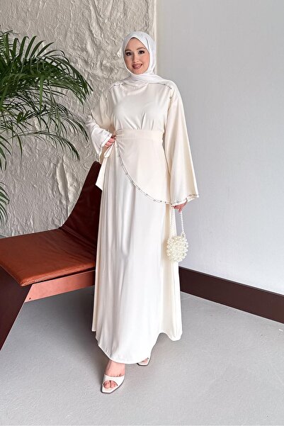 Rimel Moda Taş Detaylı Abiye Elbise Tereyağı
