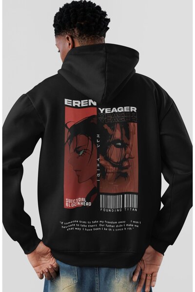 SEVBANO هودي من القطن الممشط مطبوع عليه أنمي Attack On Titan Anime من Eren Ja...