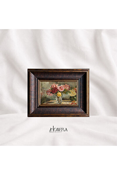 HOMERA DEKOR Vintage Dekoratif Çerçeve Camlı Pembe Çiçek Posterli (24x19 cm),...