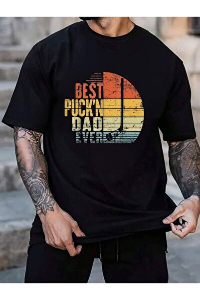 9TAY 100% Cotton Funny Retro Hockey - Best Puck'n Dad Ever Father's Day Men's...