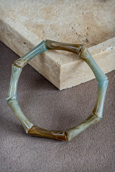 İthal Bamboo Design Elastic Acrylic Bracelet - Trendy Resin Bamboo Form Bangl...