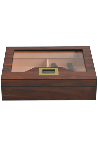 CIGARLONG Glass Top Desktop Humidor | Elegant Wood Finish with Analog or Digi...