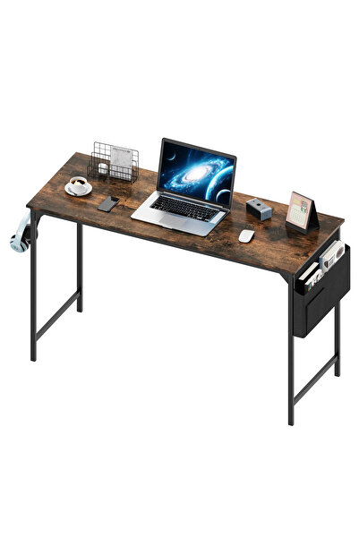 Arabest Rustic Computer Desk with Storage Pouch and Headphone Hook, Vintage I...