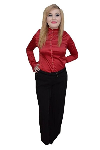 OEM Pantalon lejer din stofa neagra, masura mare, model usor evazat