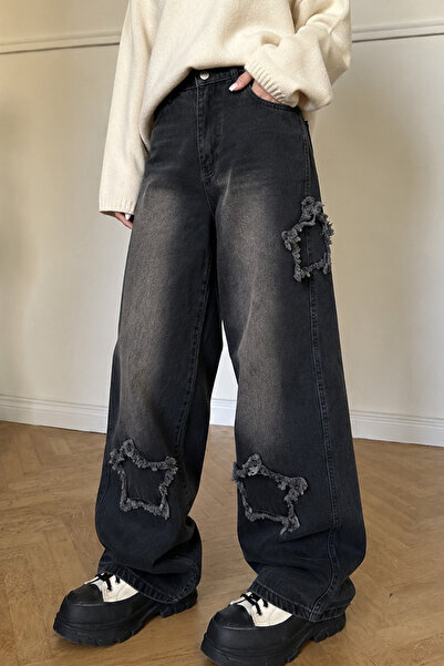 GRİİ WEAR Unisex Star Appliqued Wide Leg Jeans