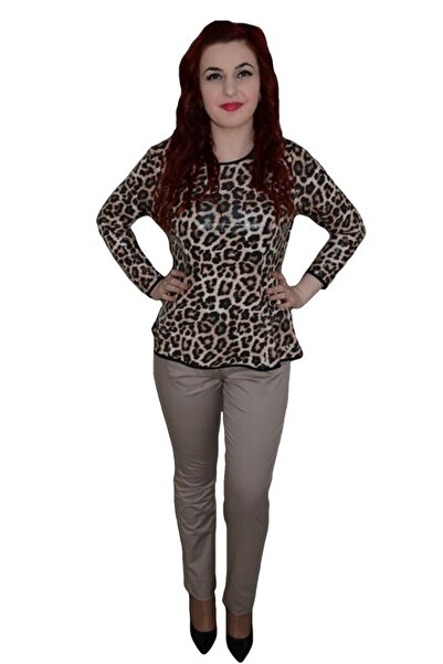 OEM Pantalon tip pana, culoare bej, accesorizat cu o curea fina