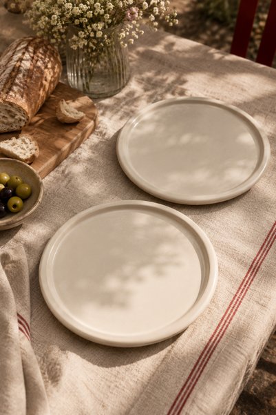 Beige & Stone طقم من 2 طبق تقديم وتقديم دائري من الفولاذ المقاوم للصدأ باللون الكريمي مقاس 22 سم لتقديم الفاكهة والكيك والفطور