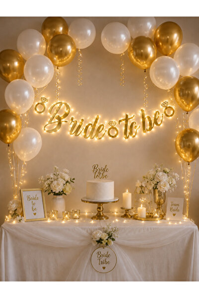 Dizayn Parti Evi Bride To Be Gold Bekarlığa Veda Duvar Süsleme Seti 10 Gold 1...