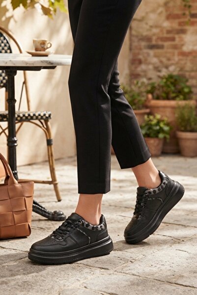 İncim Siyah Yüksek Tabanlı Günlük Sneaker Kadın Spor Ayakkabı