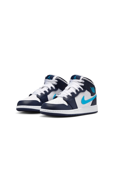 Nike Air Jordan 1 Mid Gs Mavi Basketbol Ayakkabısı (Dar Kalıptır 1 Beden Büyü...