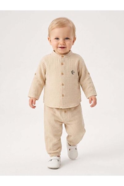 Zekids Baby muslin fabric shirt and pants set