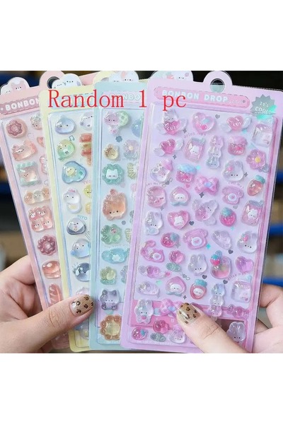 Choice1 Random 1 pcs /*Kawaii 3D Jelly Resin Stickers Cute Cartoon Sparkle Tr...