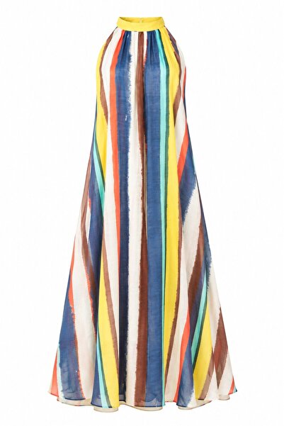 Laluvia Rainbow Collar Tie Detail Dress - 3483
