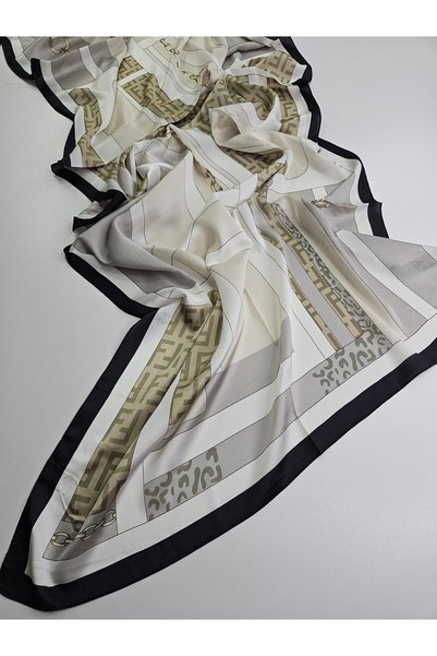 tomrisboutique Luxury Voile Silk Shawl Hijab Foulard Scarf Shawl Leopard and Chain Detailed 70 X 180 cm