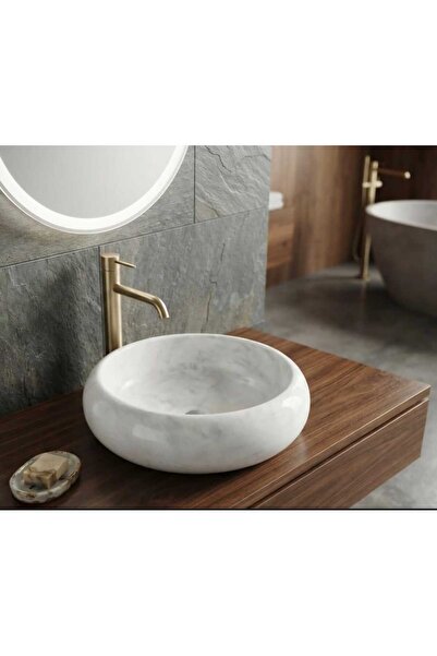 İNCEİSDESİGN White Marmara Countertop Luxury Dish Marble Sink 42 cm - 14 cm H...