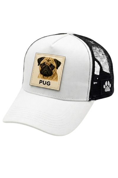 All animals Pug Dog Printed Patch Detailed Mesh Trucker Baseball Cap Unisex