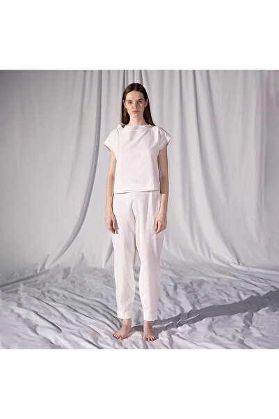 Penelope 100% Linen Short Sleeve Blouse Ecru L-Xl - Serli Keçoğlu Collection