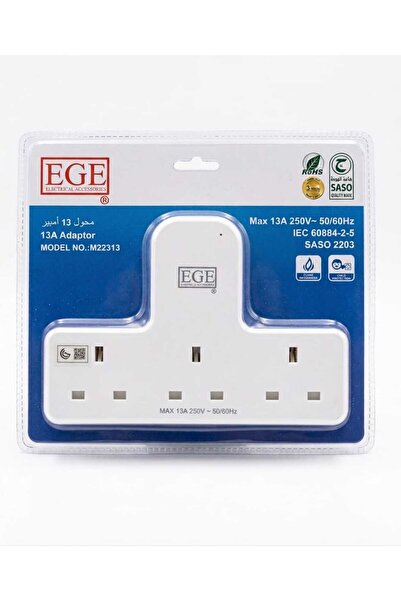 Ege 13A Multi-Plug Adaptor M22313 – 3-Way UK Socket Adapter with SASO Quality...