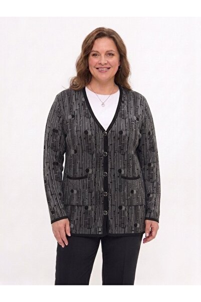 onno style women Patterned Classic Knit Buttoned Jacket