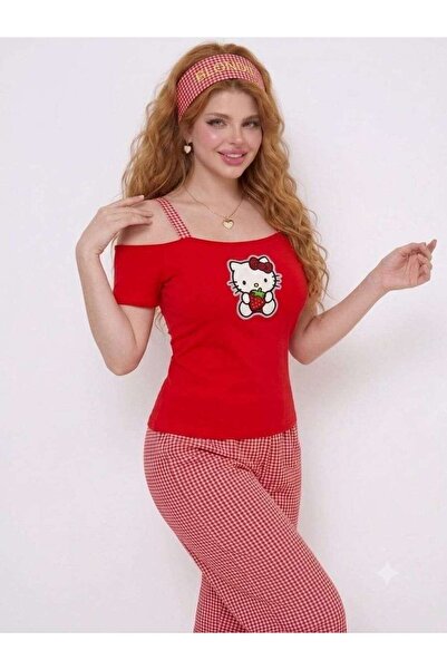 RAHAF TİCARET Kadın Hello Kitty Baskılı Pijama Takımı