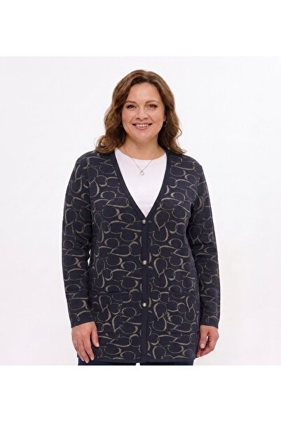 onno style women Classic Knitted Buttoned Jacket with Heart Pattern