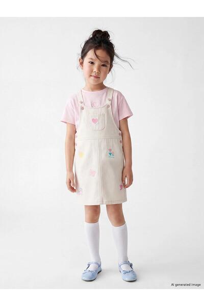 LC Waikiki Embroidered Girl's Jean Salopet Dress (S6)