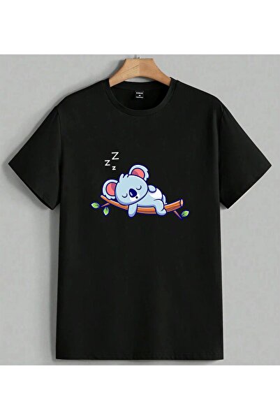 ELFERA Sleeping Koala Printed on a Mountain Unisex Oversize T-Shirt Black