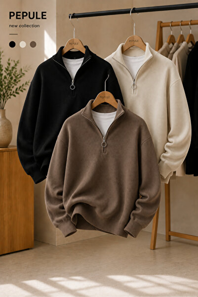 oneoff Advantageous 3-Piece Set Men's Casual Half-Zip Winter Knitwear Thessal...