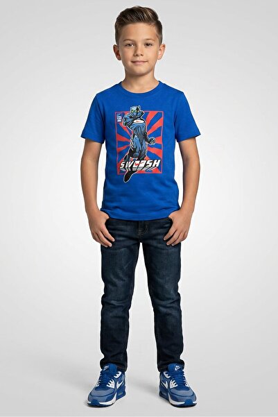 Nike Kids Boy Sportswear Fit Short Sleeve Graphic Print Outdoor T-Shirt, Blue