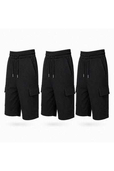 SURMARİ Set de 3 pantaloni scurți unisex, confortabili, cu buzunare cargo