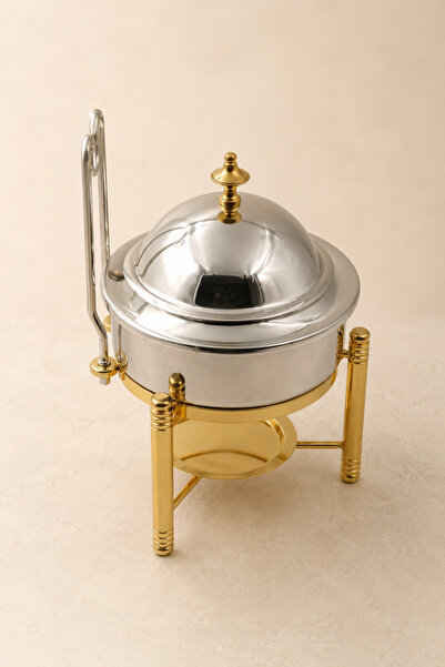 Alakhmas سخان بوفيه دائري سعة 1.5 لتر فضي وذهبي Fondue Set - CN