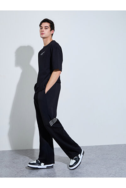 Styli Black Side Stripe Oversize Terry Joggers