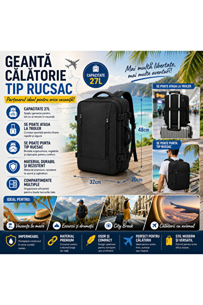 SMARTECH Backpack 27L, Trolley Attachment, USB Port, Laptop Compartment, Wate...