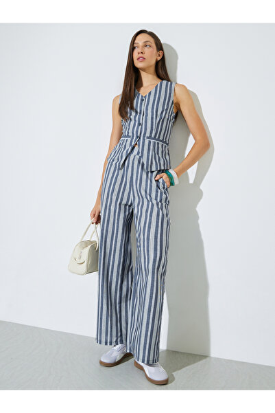 Styli Grey Striped Wide Leg Trousers