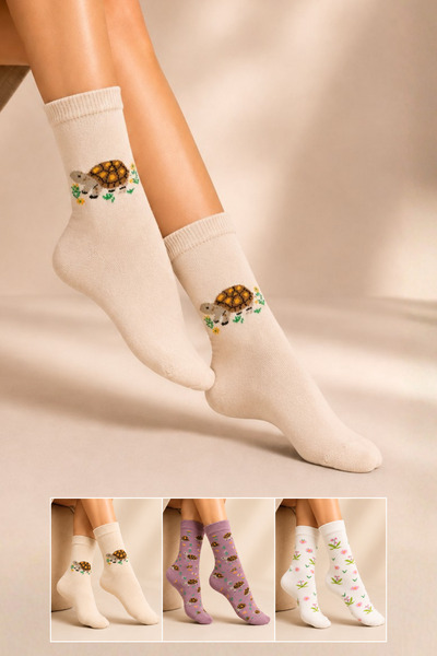 KARDEŞLER ÇORAP Șosete de damă din bumbac cu model, multicolore, pachet de 3