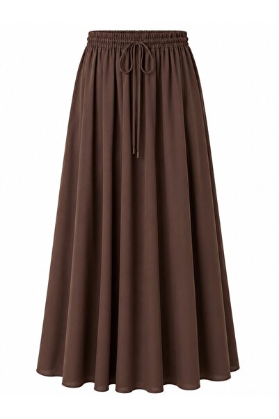 Laluvia Brown Elastic Waist Poplin Skirt - E1012