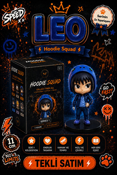 Nandy Home LEO Mavi Kapüşonlu Koleksiyon Anime Figürü - 11 cm - Hoodie Squad ...
