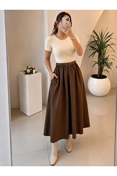 unika boutique Kadın Kemerli Poplin Midi Elbise