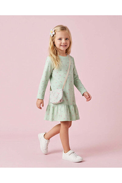 REDTAG Girls Green All Over Print Jersey Dress