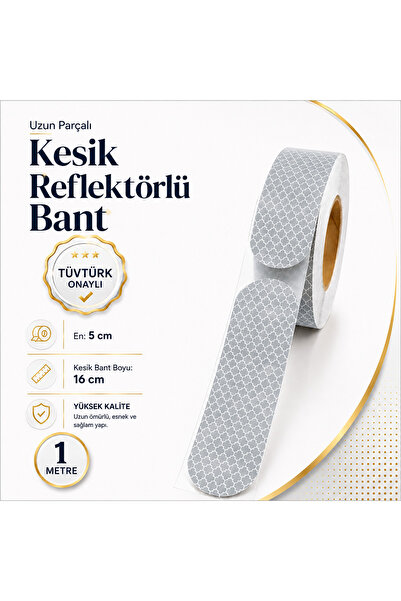Badem10 (1 Metre) 5 Cm Tüvtürk Onaylı Reflektörlü Bant Beyaz Kesikli Reflekti...