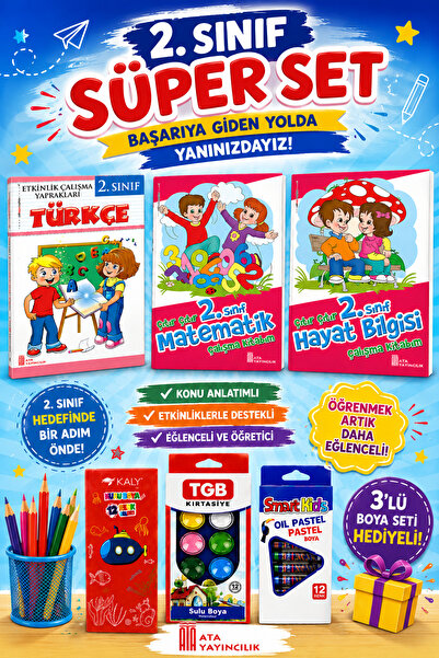 Ata Yayıncılık 2nd grade crisp crisp workbook set (paint set included)