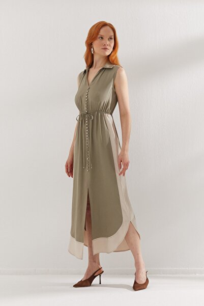 ONNO PRIVE Green Dress with Beige Detail on the Sides