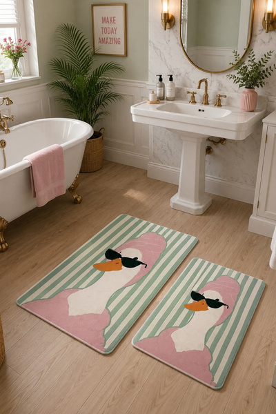 Zetahalı Digital Printing Washable Non-Slip Base 2-Piece Bathroom Mat Set 40X...