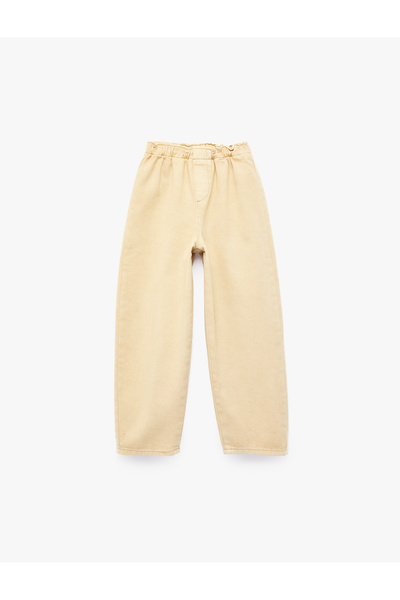 Koton Cotton Loose Fit Barrel Denim Trousers with Elastic Waist