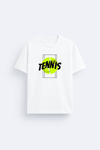 cesita Tennis Printed Cotton White T-Shirt