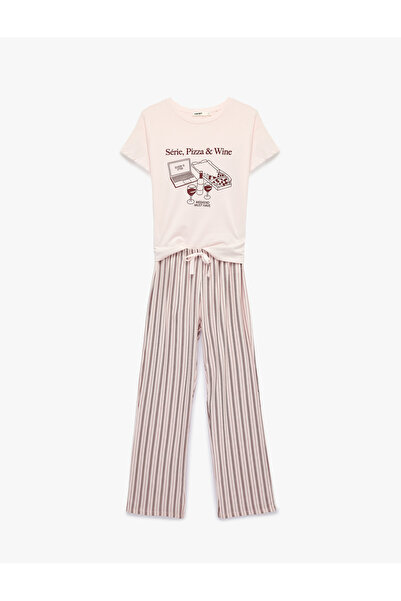 Koton Kısa Kollu Bisiklet Yaka Rahat Kalıp Baskılı Pijama Takımı