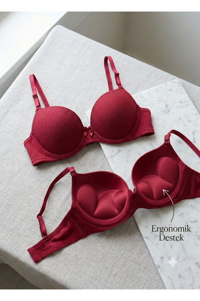 Lavint Homewear Ultra Push-Up Dolgulu Vişne Çürüğü Çizgili Destekli Balenli S...