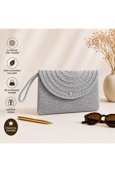 twenty ipek Women's Hand Knitted Portfolio Bag Clutch Straw Hand Bag Stylish ...