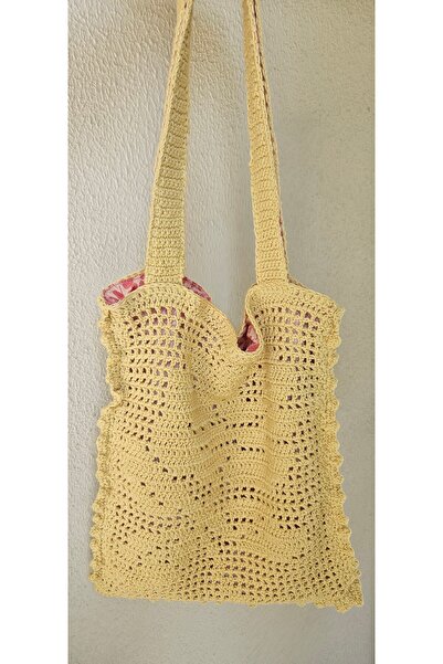Leylace Handmade, Pastel Yellow 100% Cotton Yarn Summer Rose Embroidered Line...