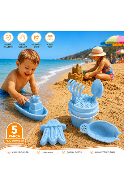 MUBX Beach Play Set 5 Pieces Large Toy Boat Bucket Sand Toy Set with Bag